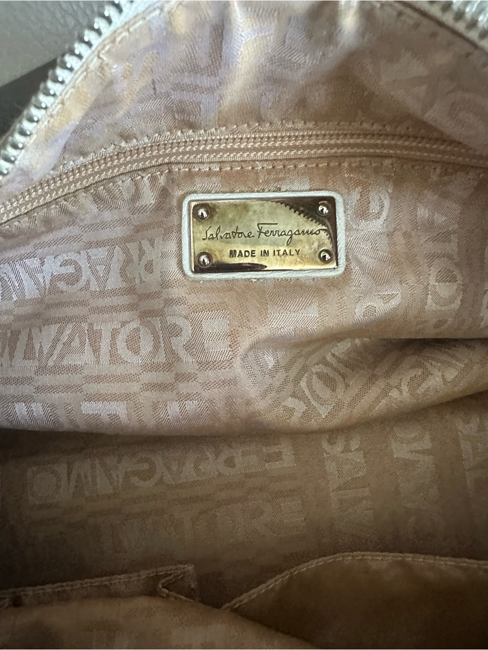 Salvatore Ferragamo Cream Pebbled Leather Top-Handle Tote - Picture 8 of 13
